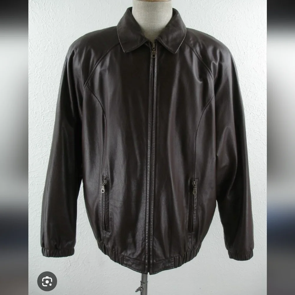 Vintage Preston & York Mens Brown Leather Flight Bomber Jacket Full-Zip_Large